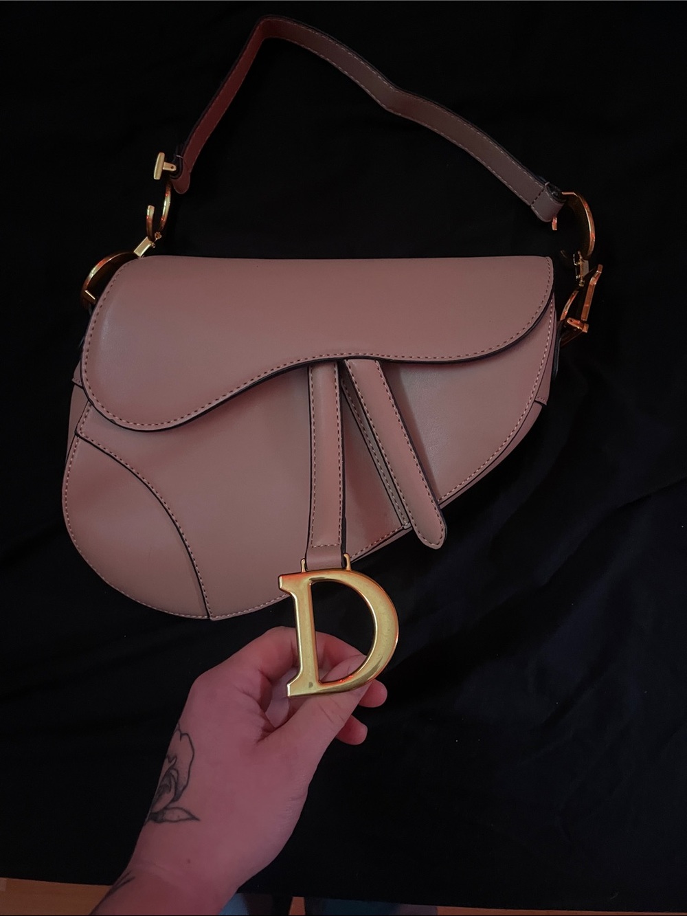 Dior Pink Saddle Shoulder Bag with Gold 'D' Charm